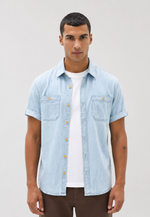 Camisa Jeans Slim Manga Curta
