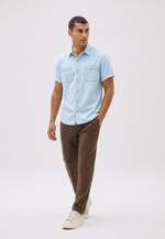 Camisa Jeans Slim Manga Curta