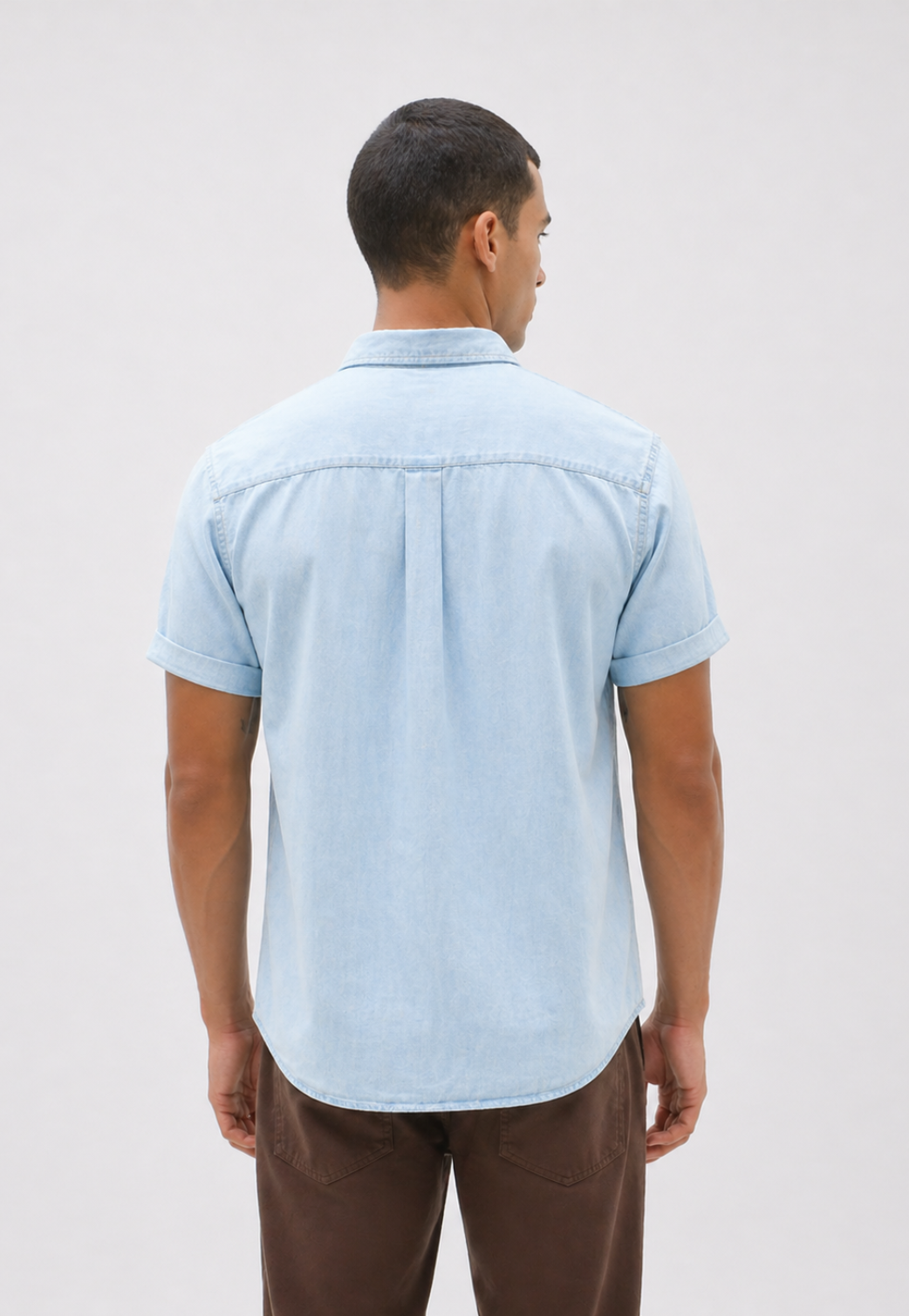 Camisa Jeans Slim Manga Curta