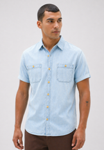Camisa Jeans Slim Manga Curta