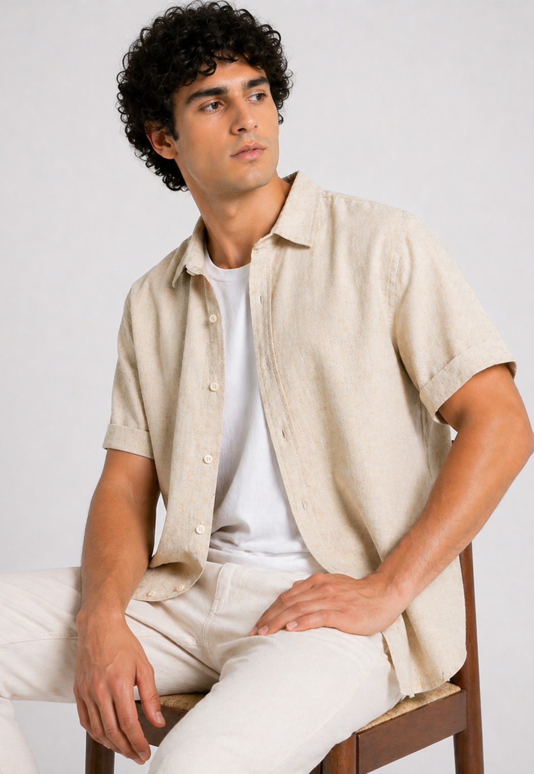Camisa Linen Cotton Manga Curta
