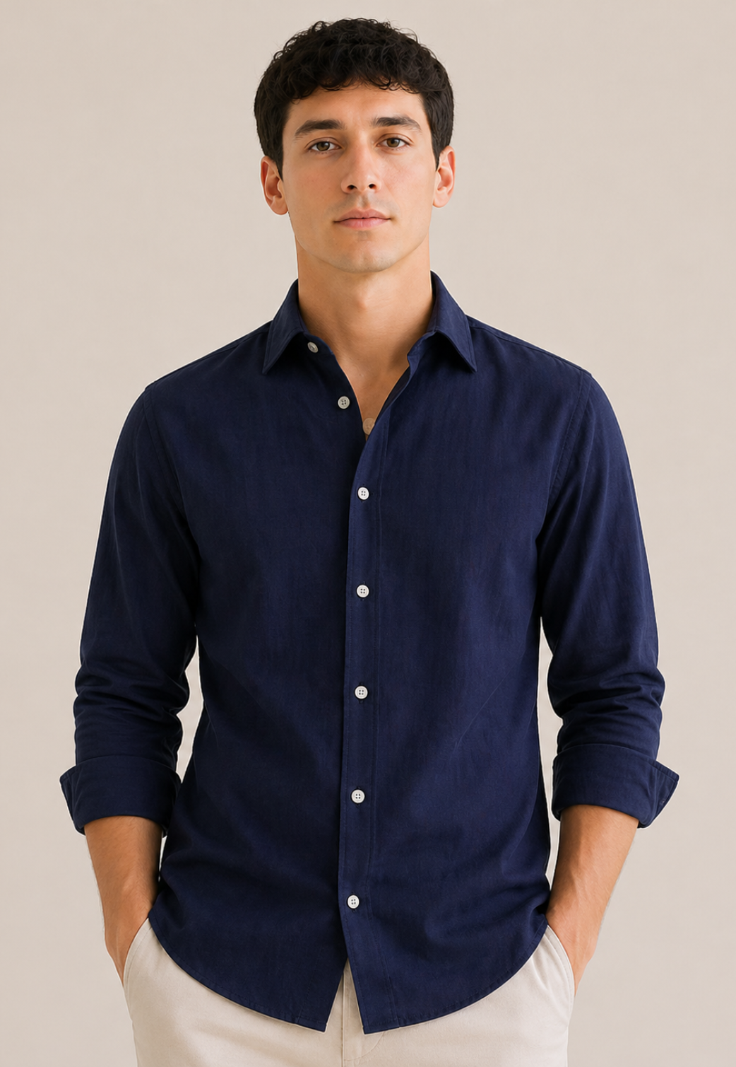Camisa Linen Blend Manga Longa