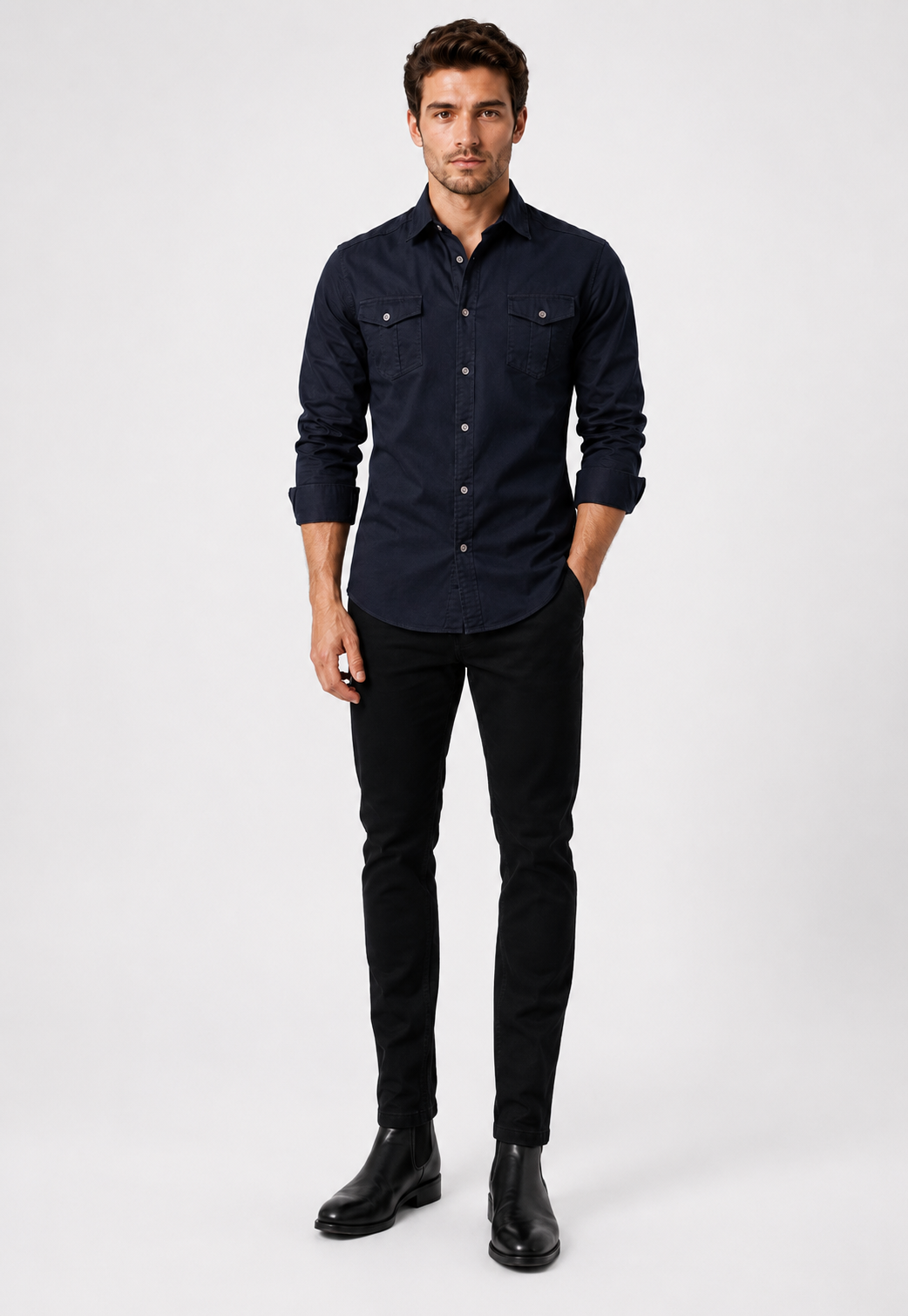 Camisa Slim Pocket Manga Longa