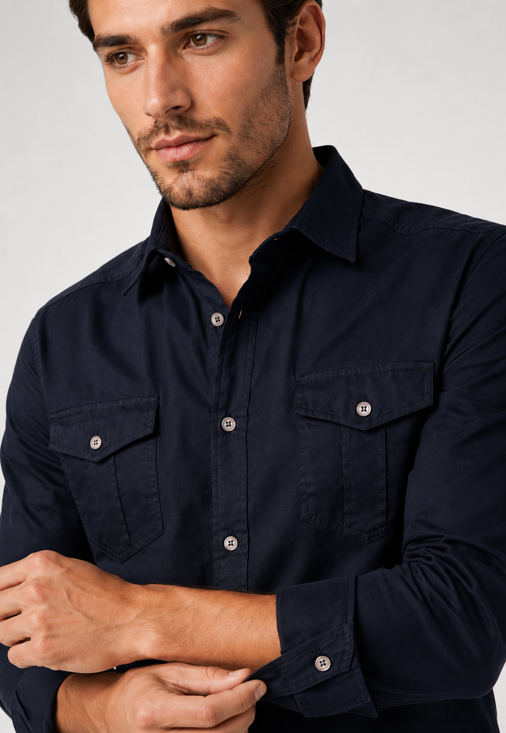 Camisa Slim Pocket Manga Longa