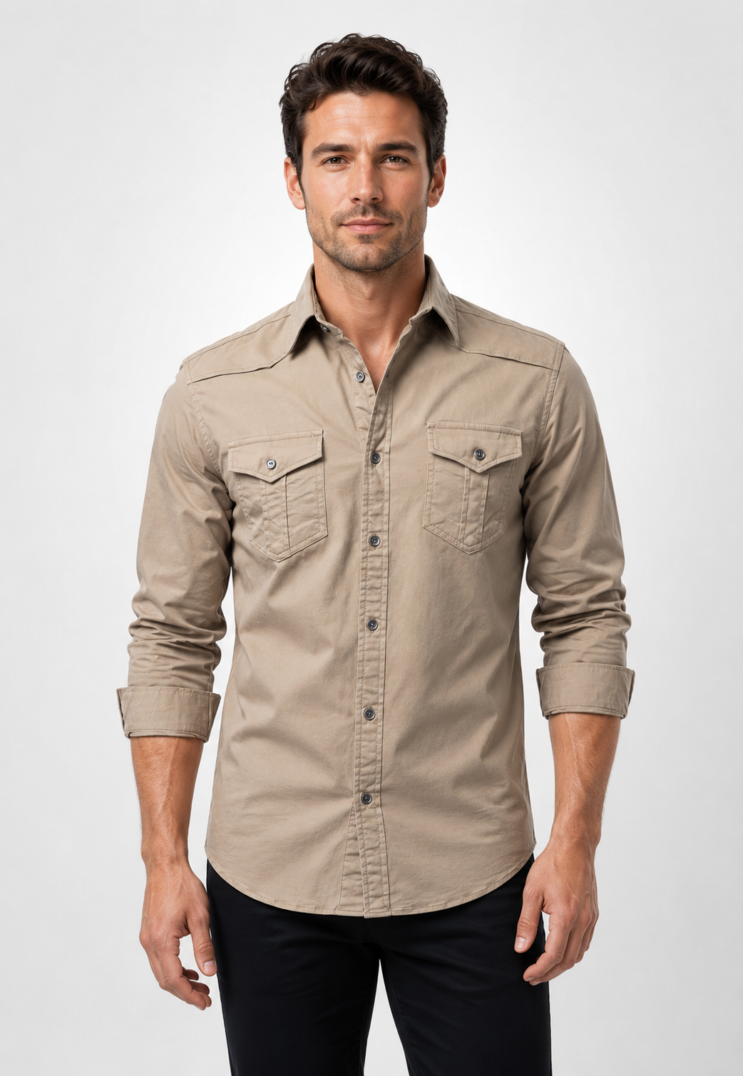 Camisa Slim Pocket Manga Longa