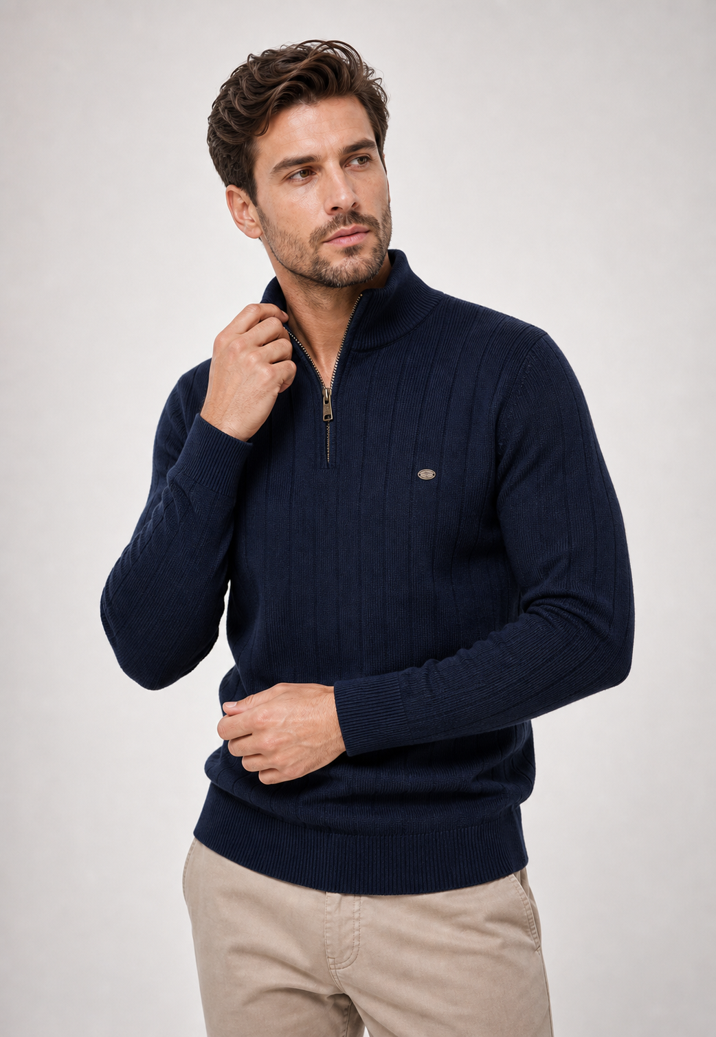 Suéter Knit Zipper Mock Neck