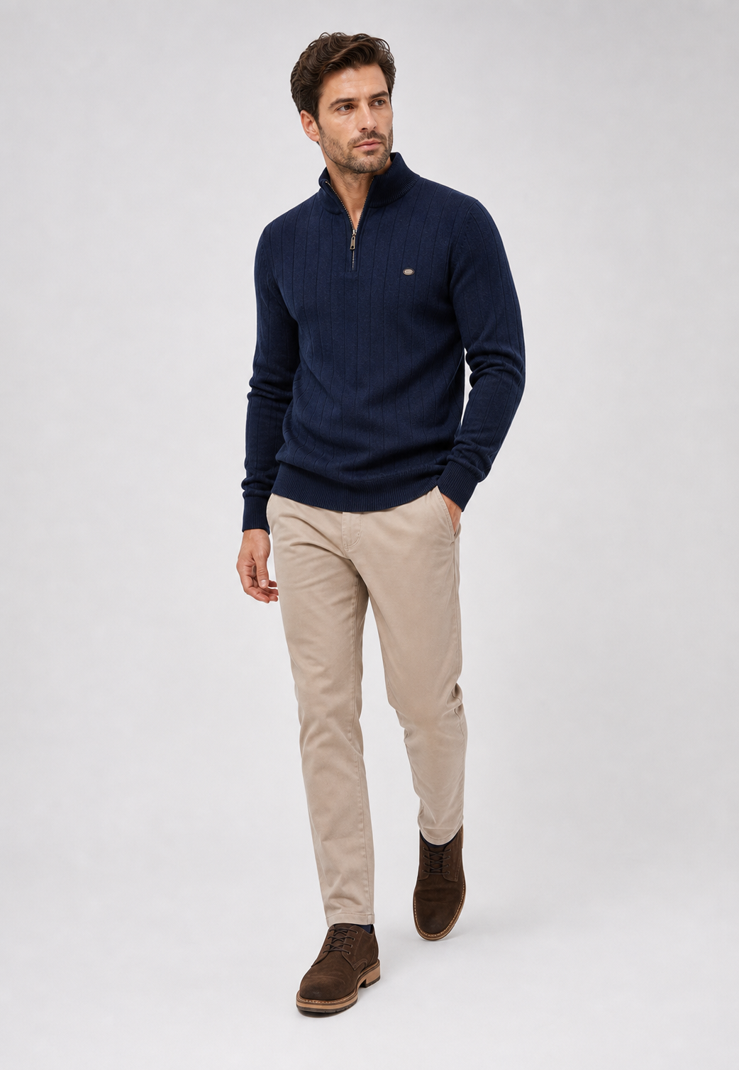 Suéter Knit Zipper Mock Neck