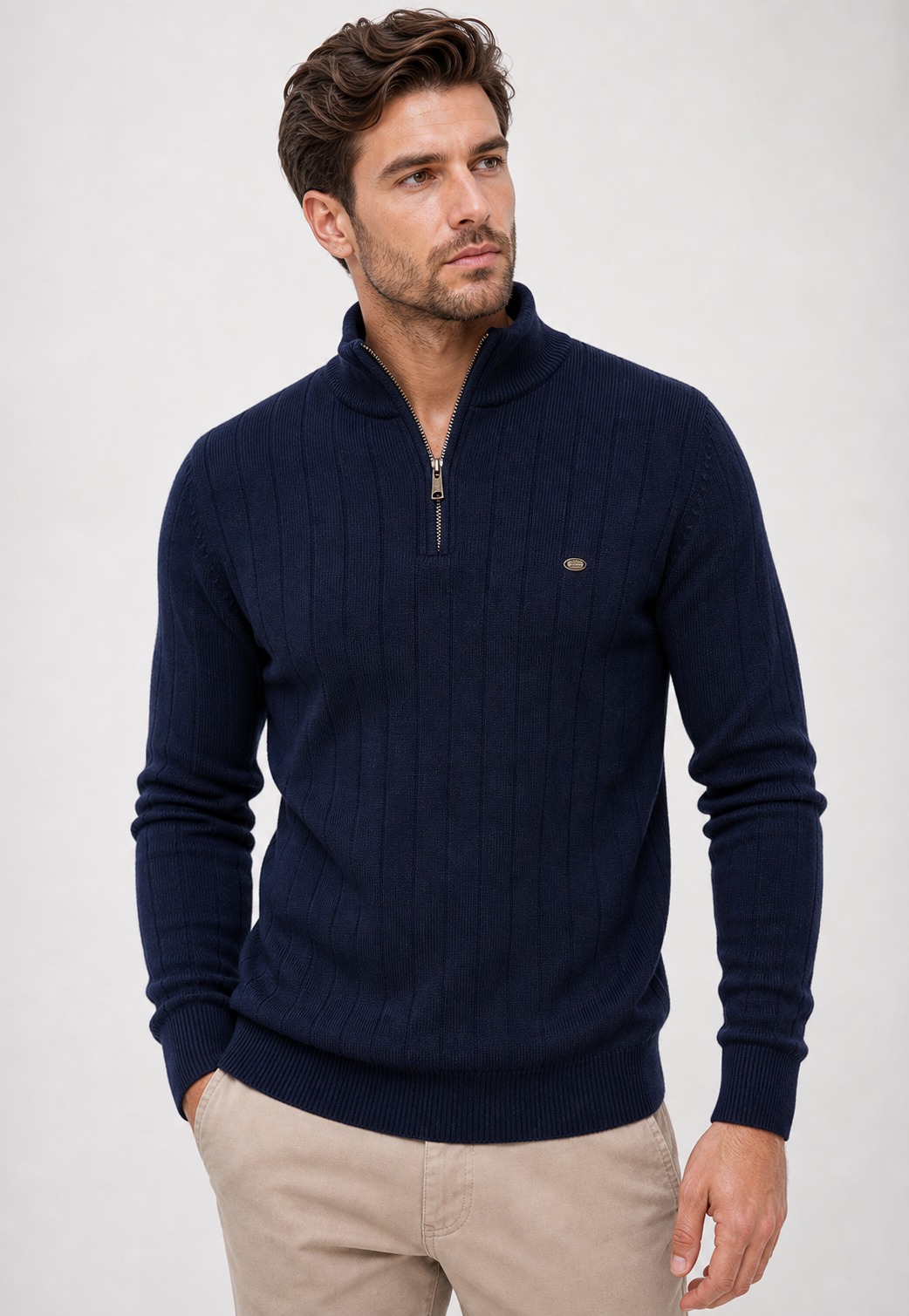 Suéter Knit Zipper Mock Neck