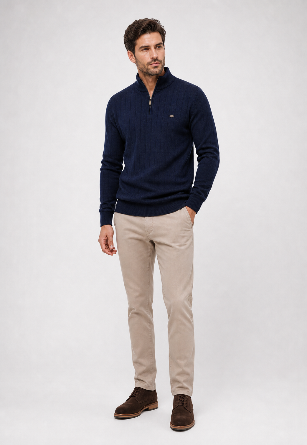 Suéter Knit Zipper Mock Neck
