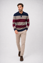 Suéter Polo Listrado Button-Up