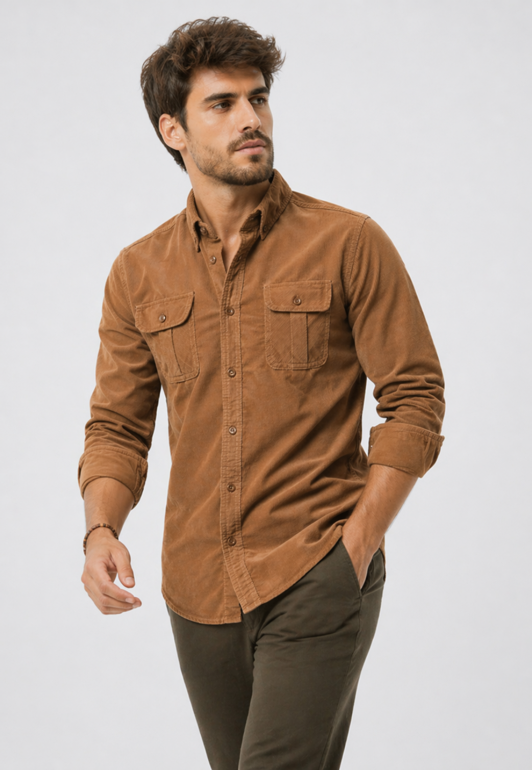Camisa Corduroy Slim Manga Longa