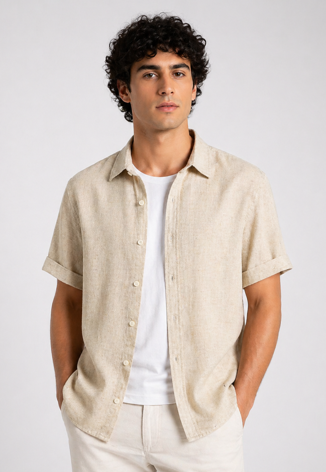 Camisa Linen Cotton Manga Curta