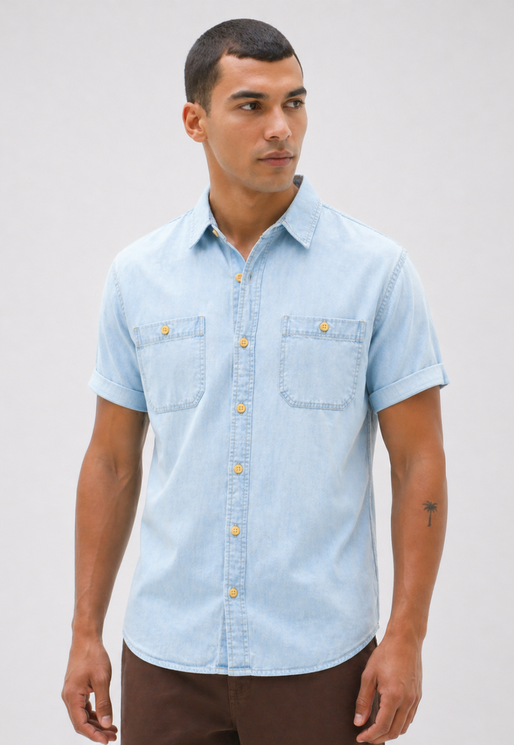 Camisa Jeans Slim Manga Curta