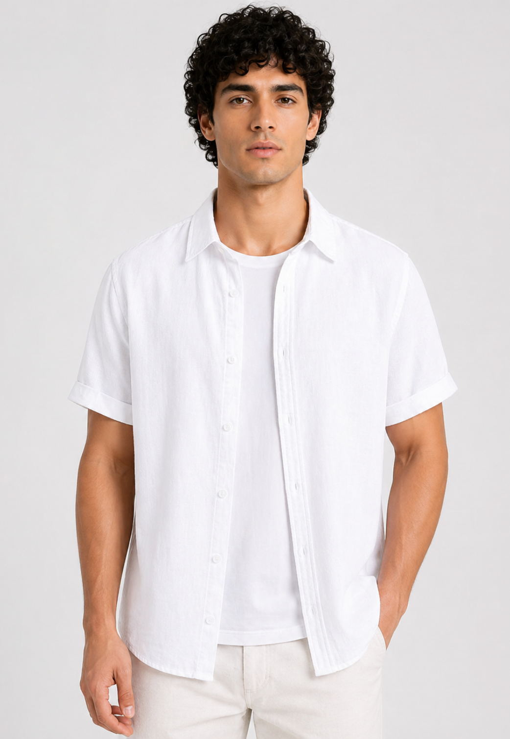Camisa Linen Cotton Manga Curta