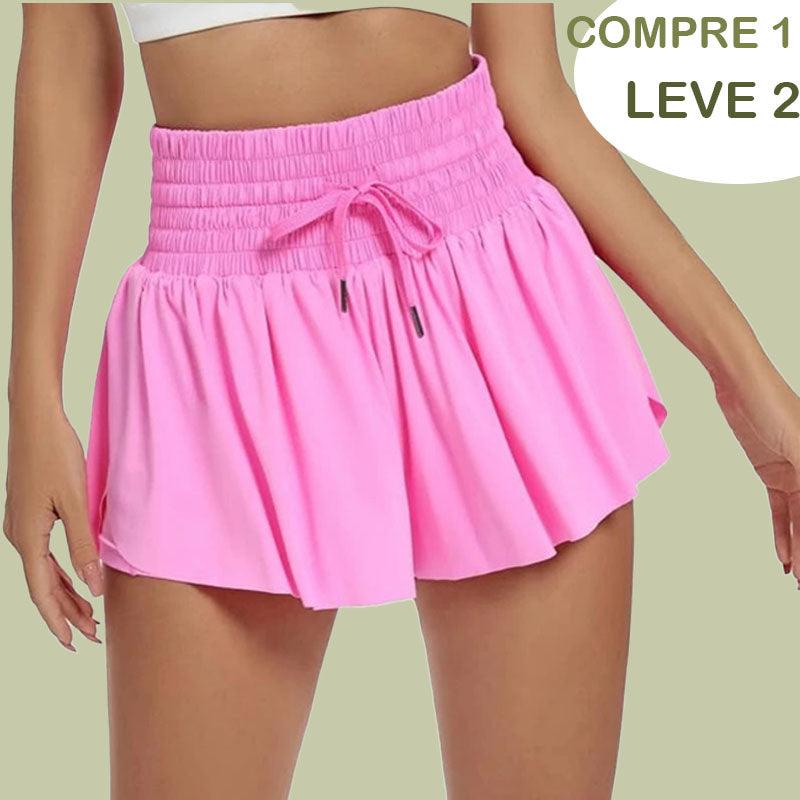 (Compre 1 e Leve 2)  Shorts BellaFit com Saia, Cós Alto Elástico e Bolso Funcional