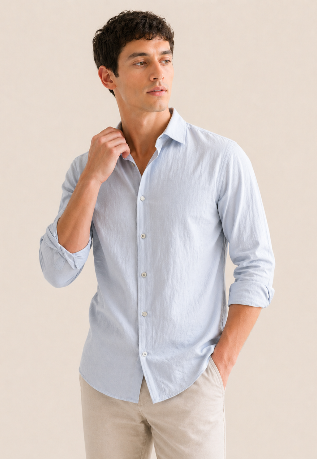 Camisa Linen Blend Manga Longa
