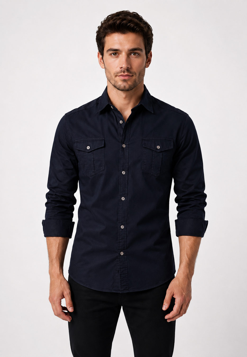Camisa Slim Pocket Manga Longa