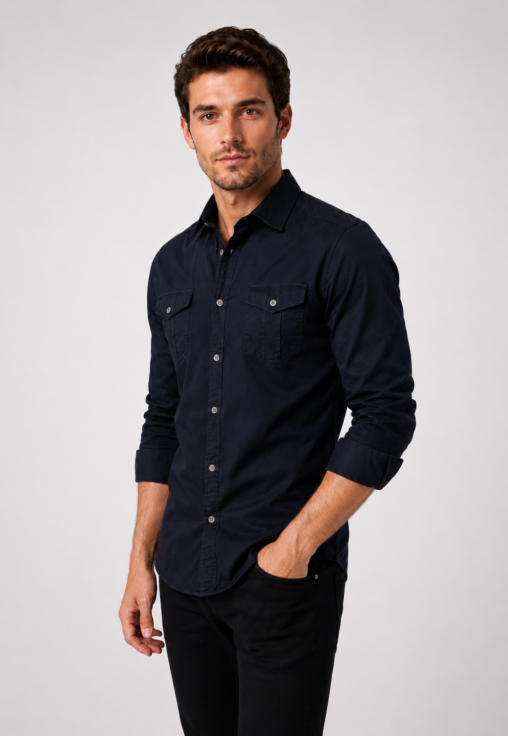Camisa Slim Pocket Manga Longa