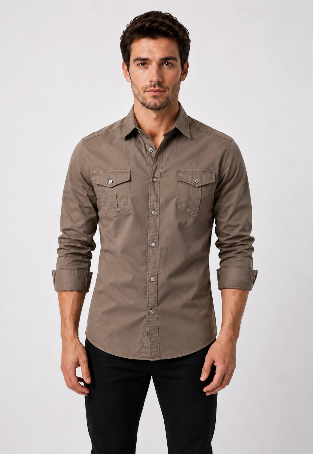 Camisa Slim Pocket Manga Longa
