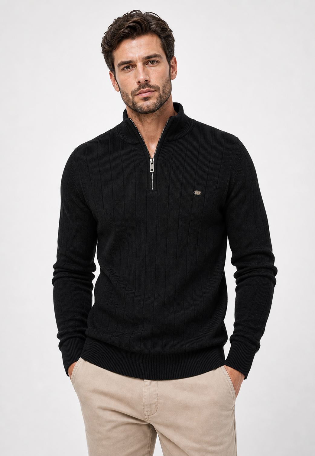 Suéter Knit Zipper Mock Neck