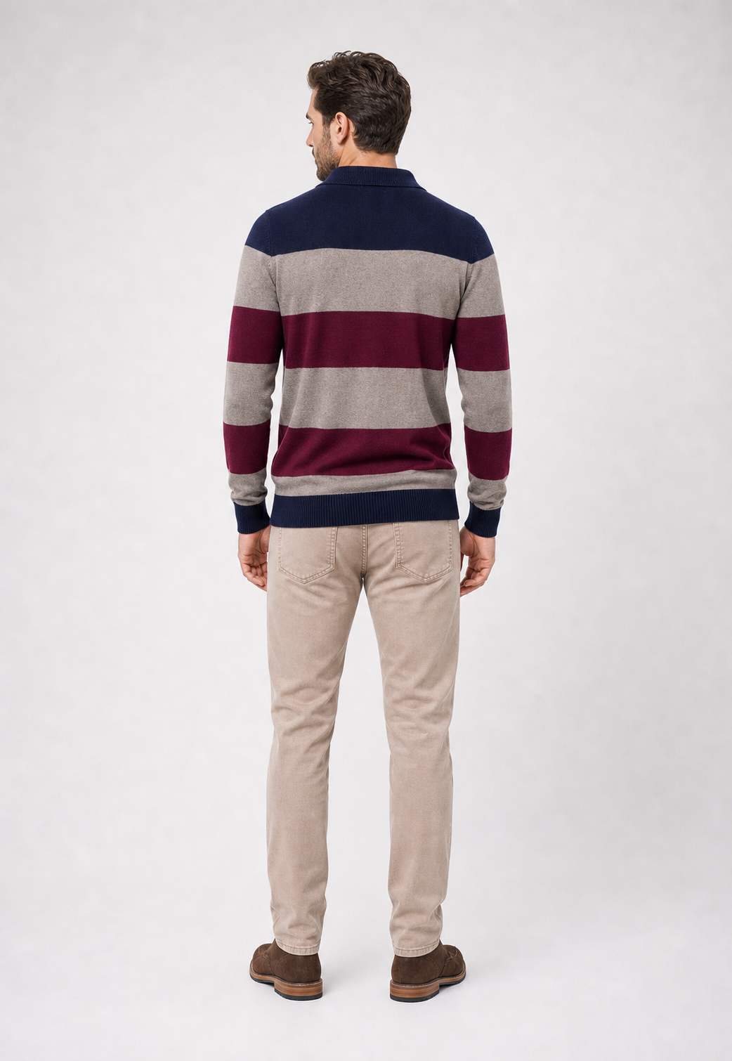 Suéter Polo Listrado Button-Up