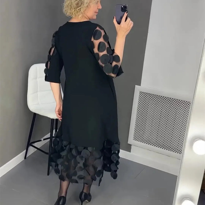 Vestido Elegance Poá em Popelina de Algodão com Tule Detalhado