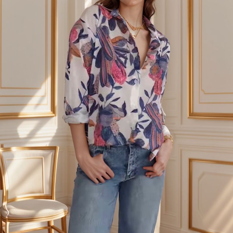 Camisa Feminina Tropicalia em Tecido Leve com Estampa Floral Exclusiva